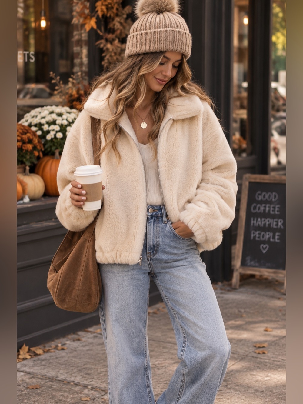 NWT AS Revival Altar’d State Plush Faux Fur Cream Jacket Size L